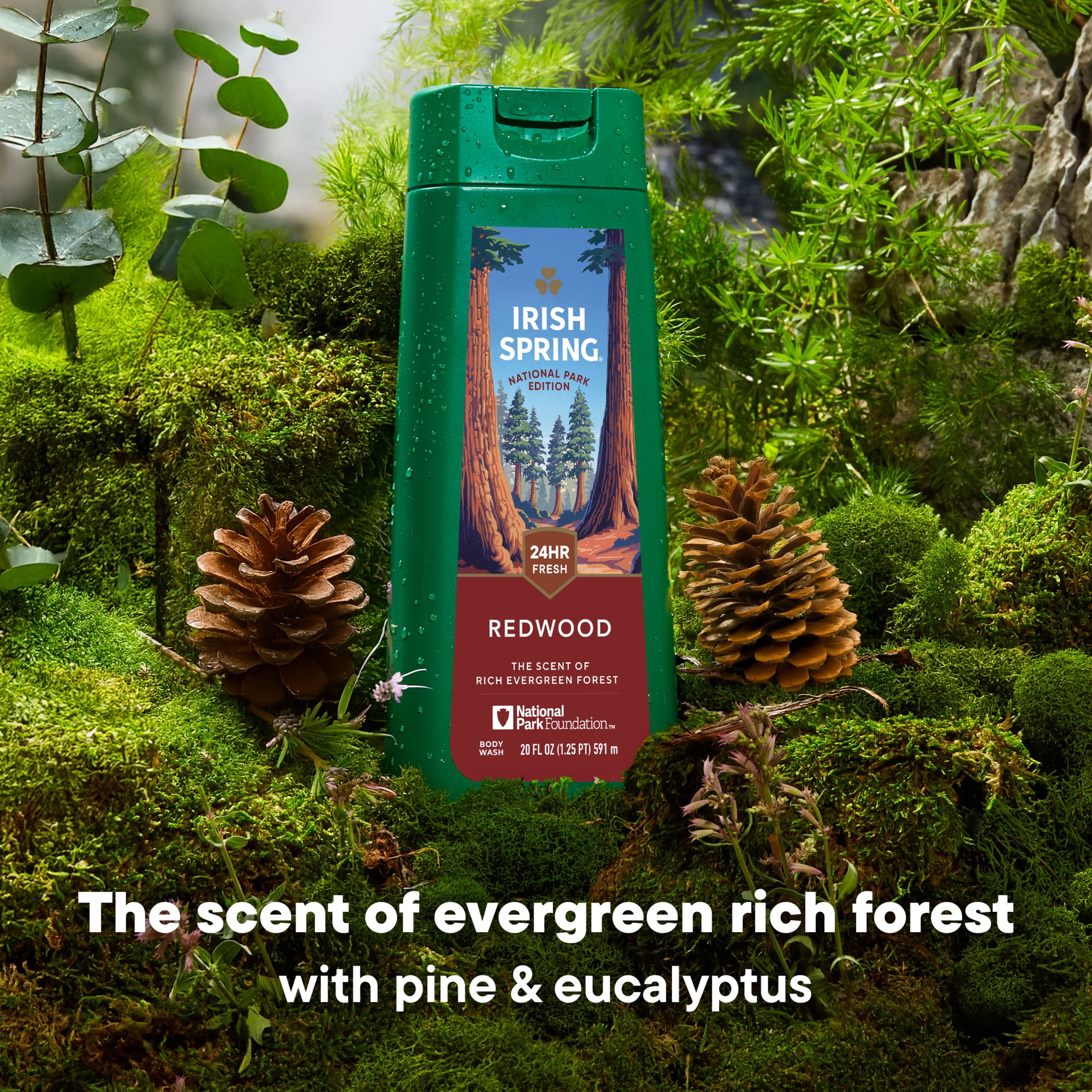Limited Edition Irish Spring Redwood Moisturizing Body Wash for Men, 24-hour Fresh, Face and Body Wash, Men’s Body Wash, Paraben Free, Evergreen Forest Scent, 20 fl oz Bottle