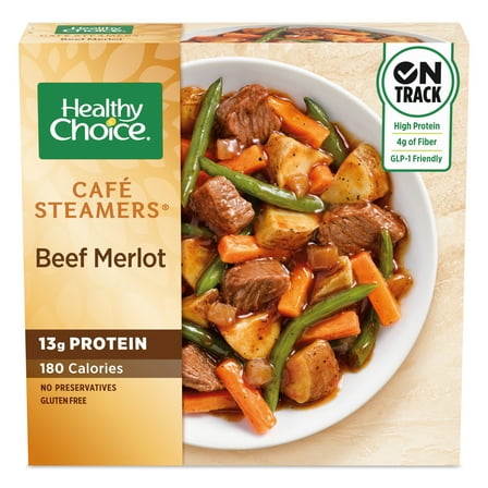 Healthy Choice Café Steamers Beef Merlot, High Protein Frozen Meal, 9.5 oz. Bowl