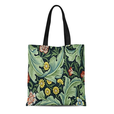 Bags Beaded Vintage Floral Handbag ASHLEIGH Canvas Tote Bag Green Floral William Morris Vintage Pattern Leaves Reusable Handbag Shoulder Grocery Shopping Bags ()