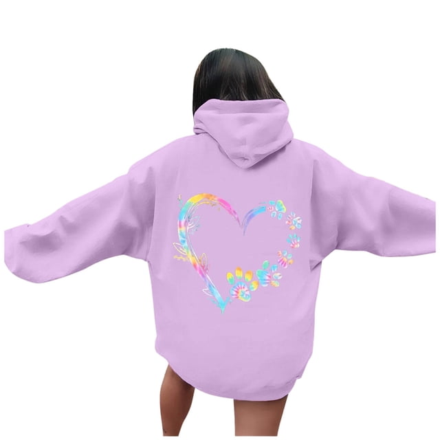 TINZ Sweat à Capuche Imprimé Lettre pour Femmes Manches Longues avec Poches Veste Décontractée