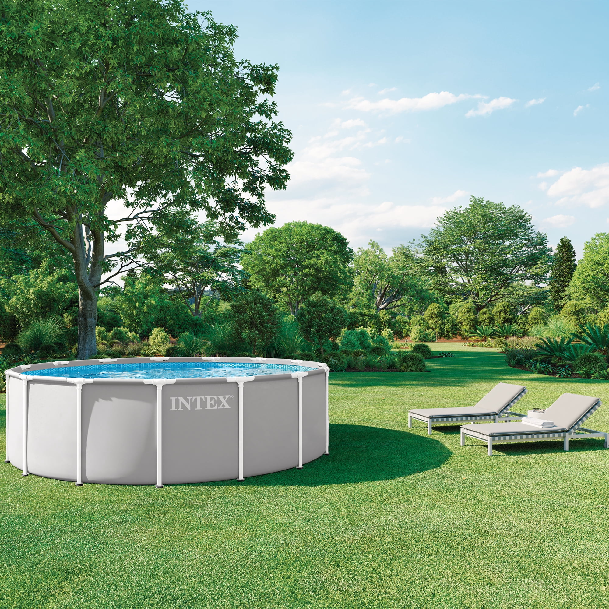 INTEX 26725EP Prism Frame 15'x48" Above Ground Pool w/ Pump, Ladder, Cover, Ground Cloth