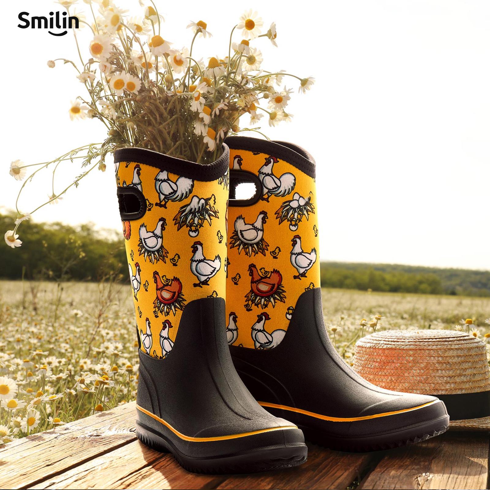 SMILIN Women's Yellow Anti-Slip Rain Boots photo 2