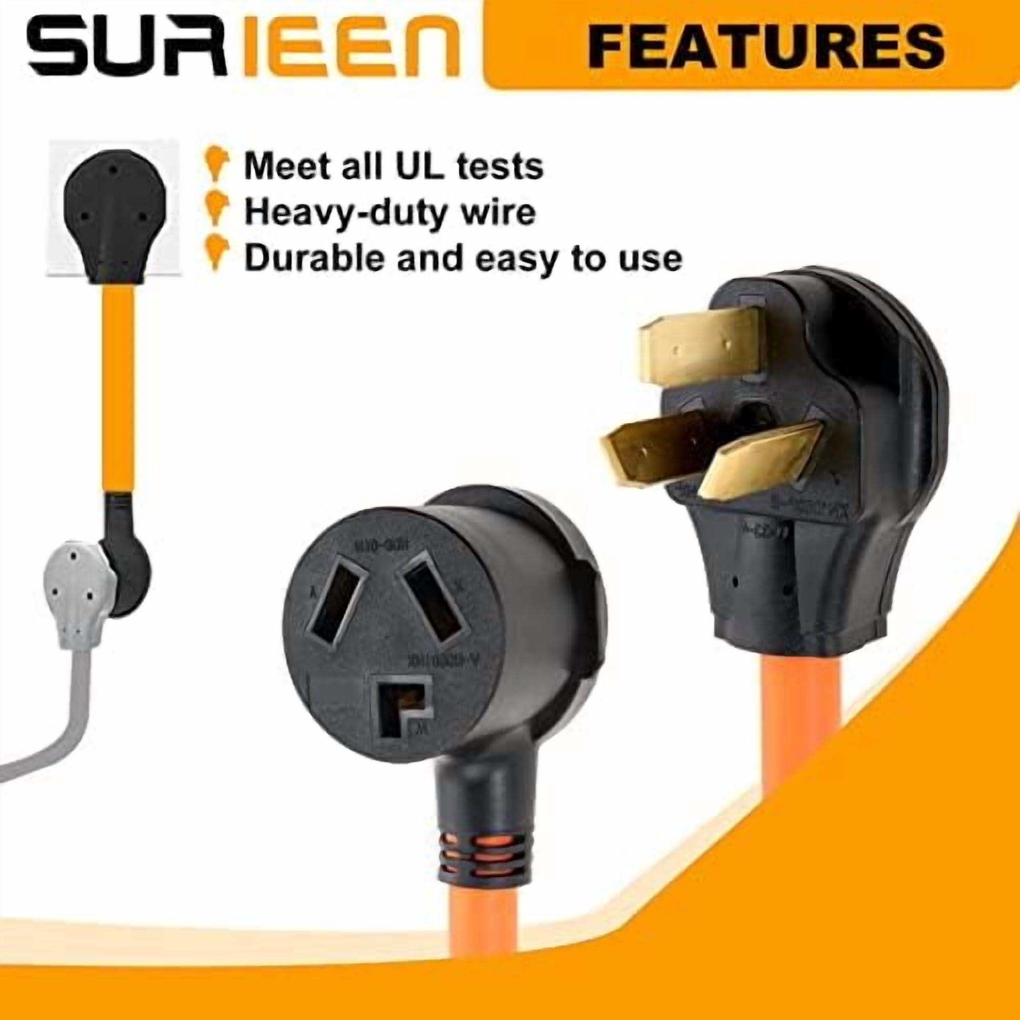 NEMA 10-50P Male to 10-30R Female Dryer Adapter Plug, 1.5FT 3 Prong to 3 Prong Dryer Adapter Cord, 50 Amp Male Plug to 30 Amp Socket STW 10/3 AWG, 250V