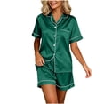 thumbnail image 2 of NominalSnug Satin Pajamas Sets for Women Short Sleeve Button down Shirts Wide Leg Shorts with Pockets Loungewear, 2 of 6
