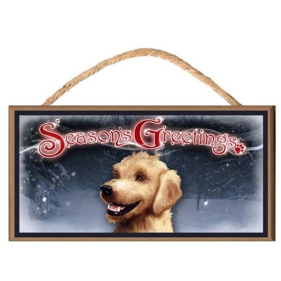 DGS Originals Goldendoodle Dog Season's Greetings Dog Sign/Plaque featuring the art of Scott Rogers