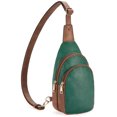 thumbnail image 1 of Mochila Telena, bandolera de piel, color verde, 1 of 8