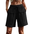 thumbnail image 2 of SwiftWear Women's Cotton Long Shorts with Big Pockets Drawstring Elastic Waist Casual Loose Fit knee Length Bermuda Shorts for Summer, 2 of 6