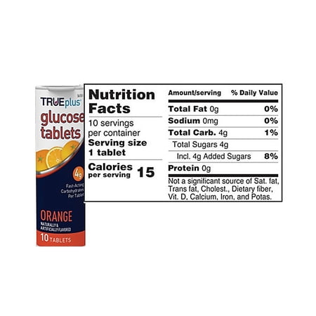 TRUEplus P1H01RN-10 Glucose Supplement 10 Chewable Tablet per Bottle Orange Flavor (Case of 24)