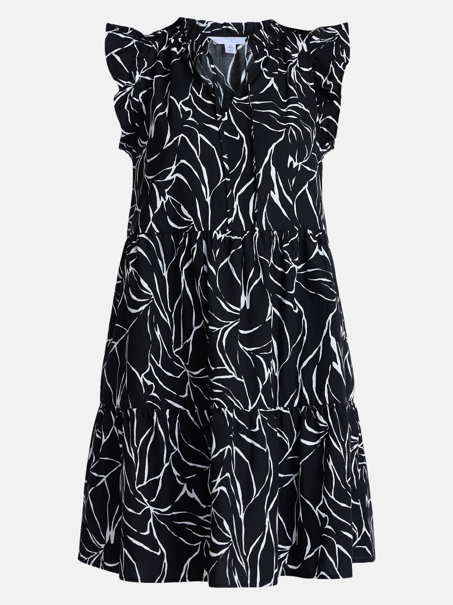 Time and Tru Women's and Women's Plus Tiered Cotton Mini Dress with Flutter Sleeves, Sizes XS-4X