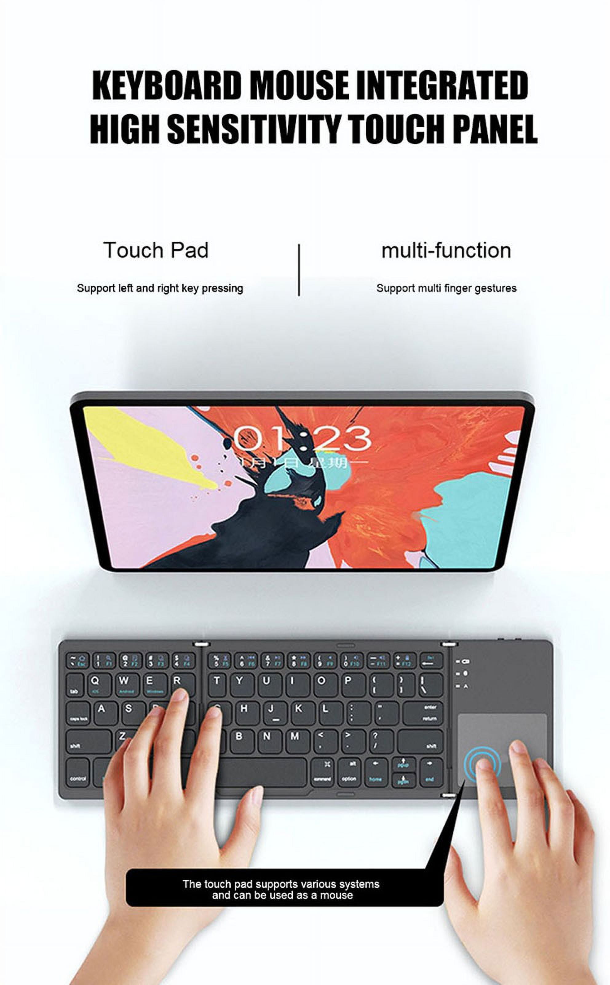 Portable Foldable Bluetooth Keyboard with Touchpad - Ultra-Slim Wireless Keyboard for Android, iOS, Tablet | Compact Travel Keyboard | Long Battery Life | Mini Folding Design