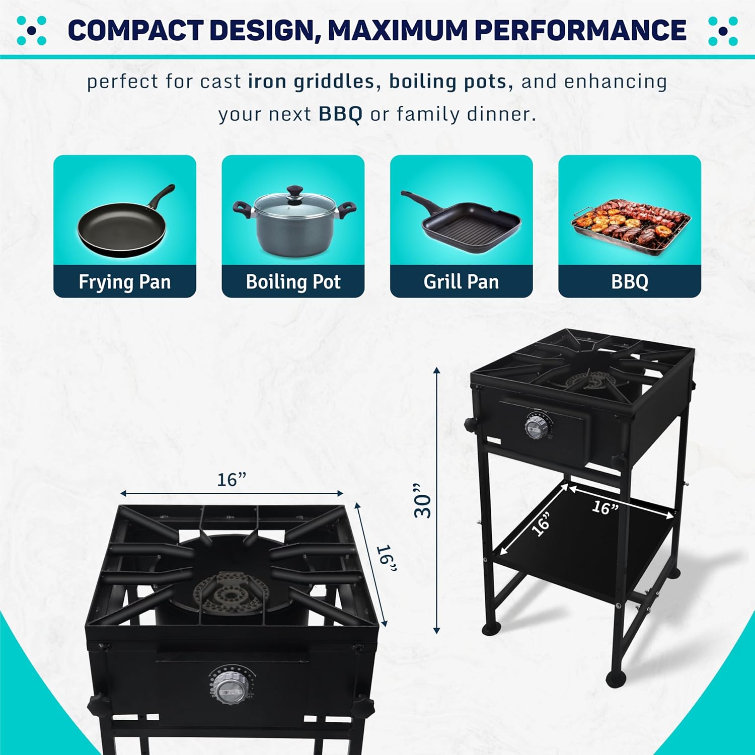 SONRET - One Burner Propane Camping Stove - 1,30,000 BTU -  with Adjustable Bottom Shelf