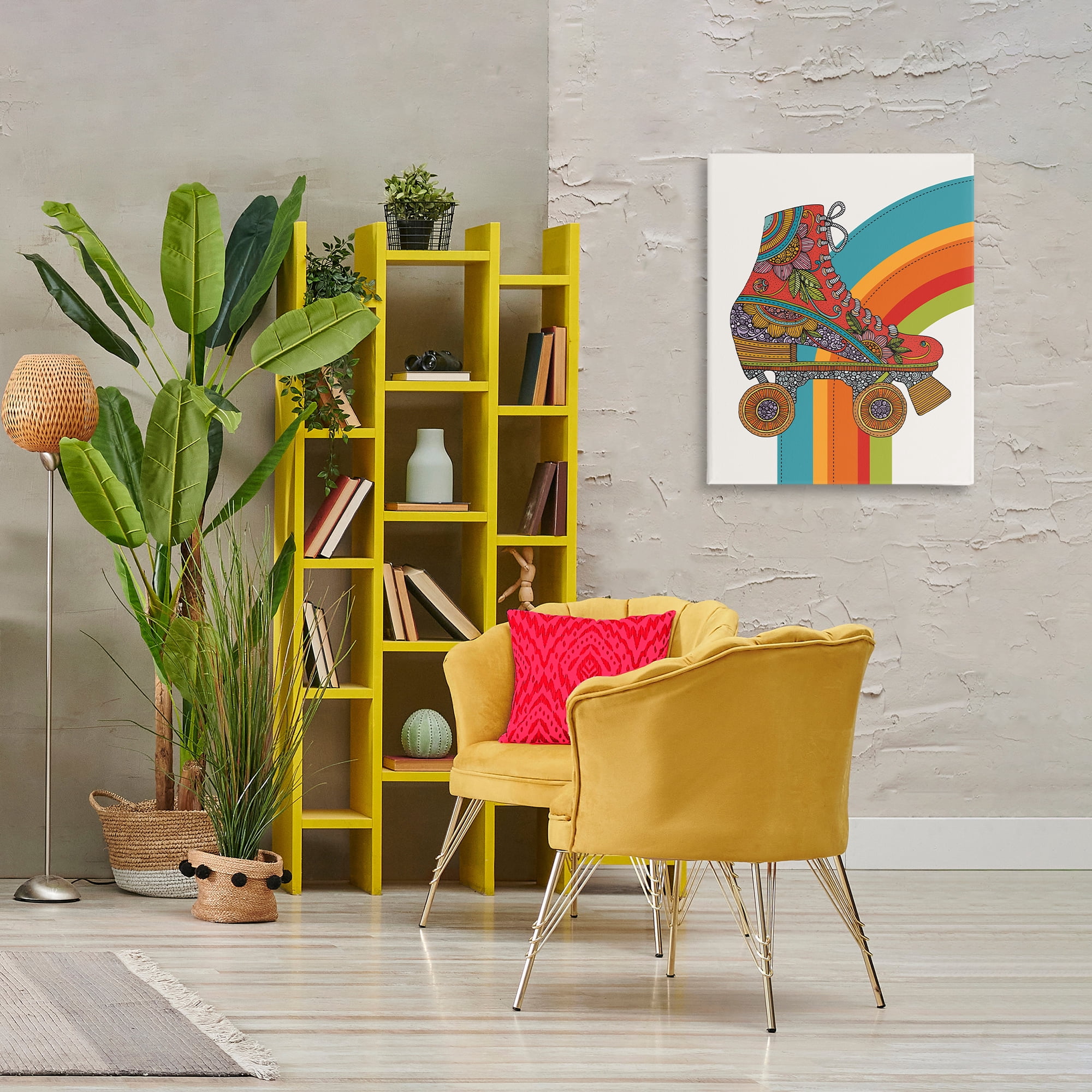 Stupell Industries Vintage Boho Roller Skate Entertainment Painting Wrapped Canvas Art Print Wall Art, 24 x 30