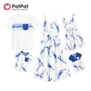 PatPat Family Matching Dolphin Print Slip Dresses and Short-sleeve T-shirts Sets