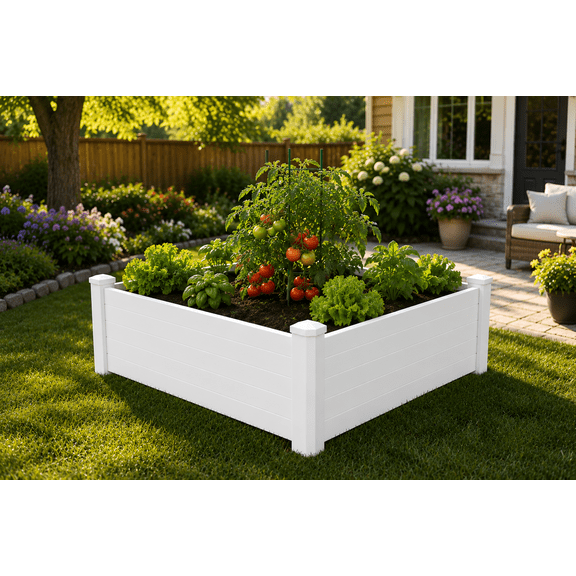 NuVue Products 26011, Grand Raised Garden Bed - White: 48 in W x 48 in L x 15 in H