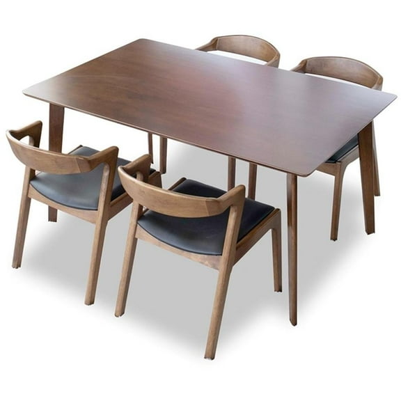 Angel Modern Solid Wood Walnut Dining Room & Kitchen Table and 4 Chair Set