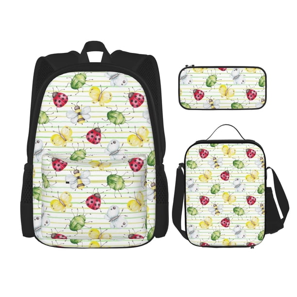 Balery Insects Mochila Escolar 3 en 1 para Niños - Mochila Resistente con Lonchera Térmica y Estuche - Mochila Escolar para Niños y Niñas