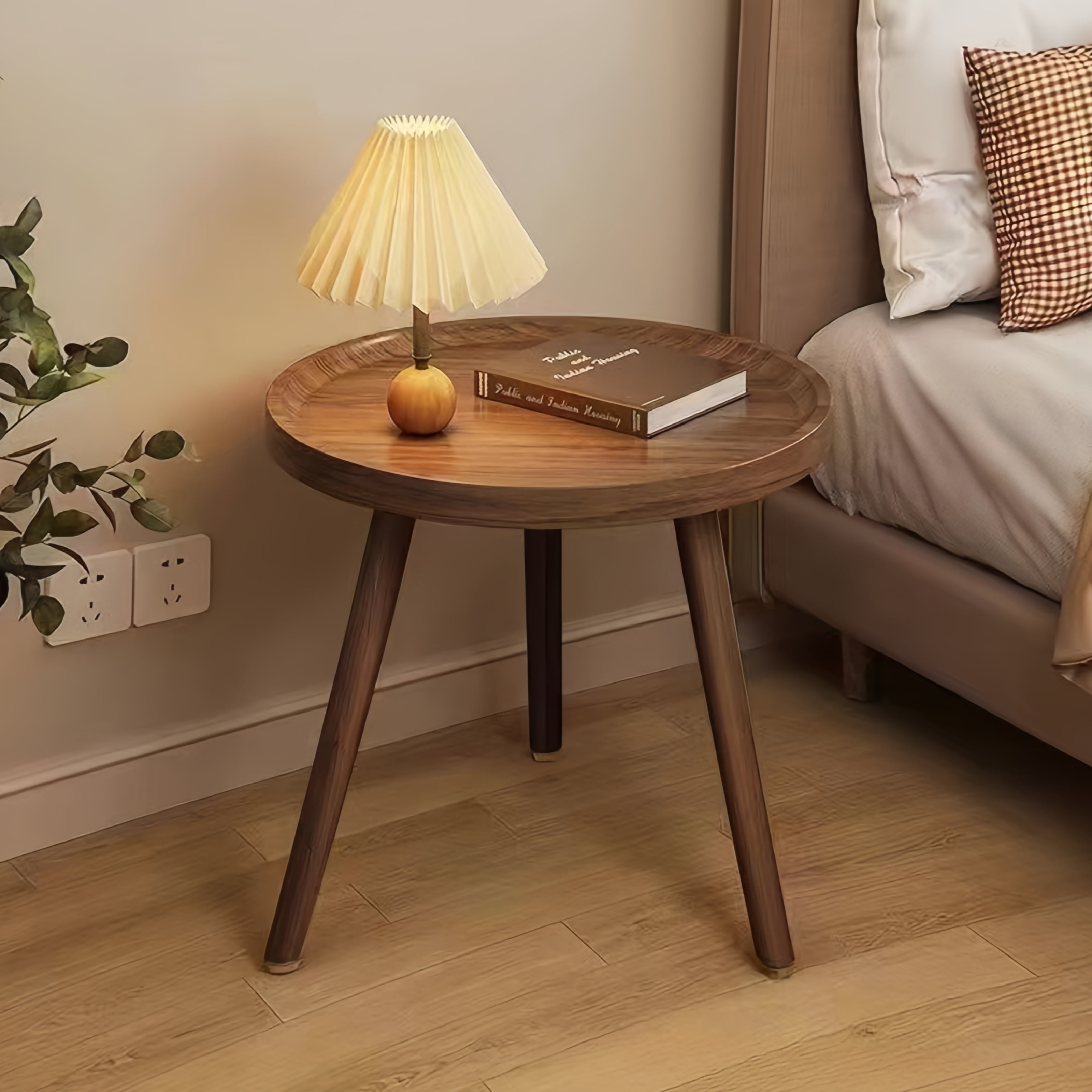 mehoom round wooden end table, 16"x16"x19" farmhouse small table, side table for living room bedroom indoor