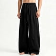thumbnail image 3 of Iyufng Cotton Linen Wide Leg Pants for Men Casual Summer Loose Trousers with Drawstring and Pockets, 3 of 6