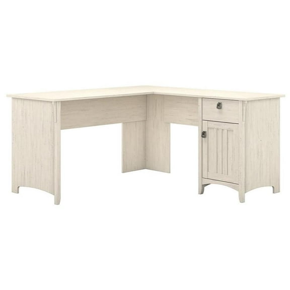 Pemberly Row L Shaped Desk with Storage in Antique White - Engineered Wood