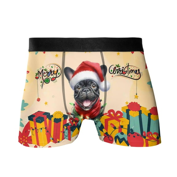 Merry Christmas Santa French Bulldog Scarf Twinkling Lights Xmas Holiday All Over Print Boxer Briefs Underwear for Men Dad Dog Lover Gifts - 00022