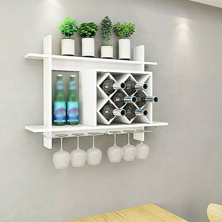 DENEST Wine Bottles Rack Storage Wall Mount Waterproof Bookshelf Glass Cup Holder