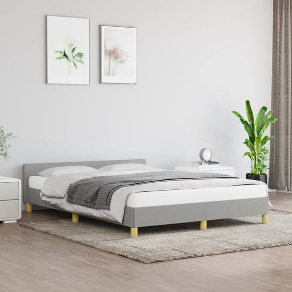 vidaXL Bed Frame with Headboard Light Grey 152x203cm Queen Fabric