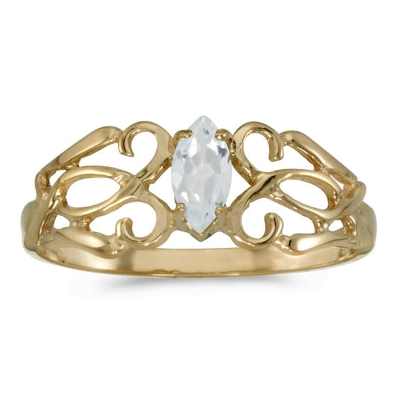 14k Yellow Gold Marquise White Topaz filigree Ring