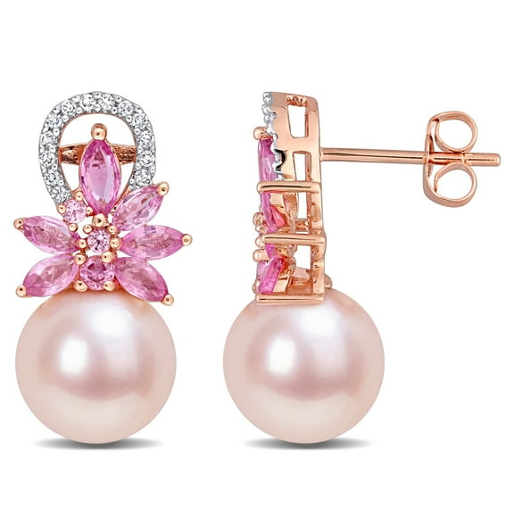 Everly Women's Cultured Pearl and Sapphire 14k Rose Gold Earrings