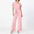thumbnail image 5 of Huankd Womens Summer Casual Short Sleeve Pants Suit Beach Vacation Romper Belted Dressy Wedding Guest Jumpsuit Jumper Pink XL, 5 of 5