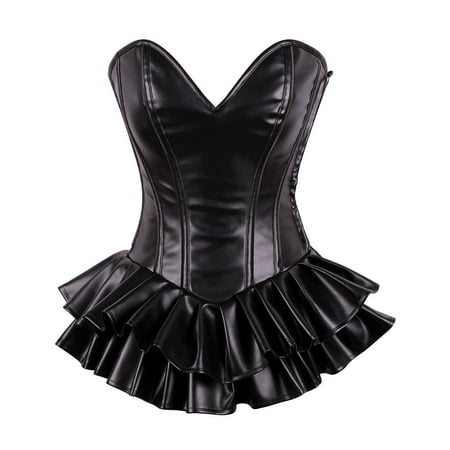 

Top Drawer Black Faux Leather Steel Boned Mini Corset Dress