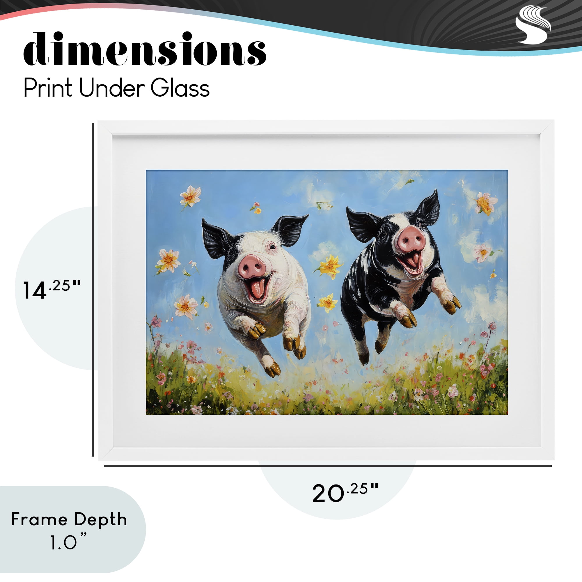Stupell Industries Flying Pigs & Flowers White Framed Print Under Glass, design by The Wands Want