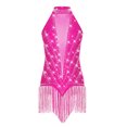 thumbnail image 3 of RUNQHUI Robe de Danse de Salon Sans Manches à Franges Brillantes Salsa Tango Col en V Lyrique Jazz HotPink TTG, 3 of 6