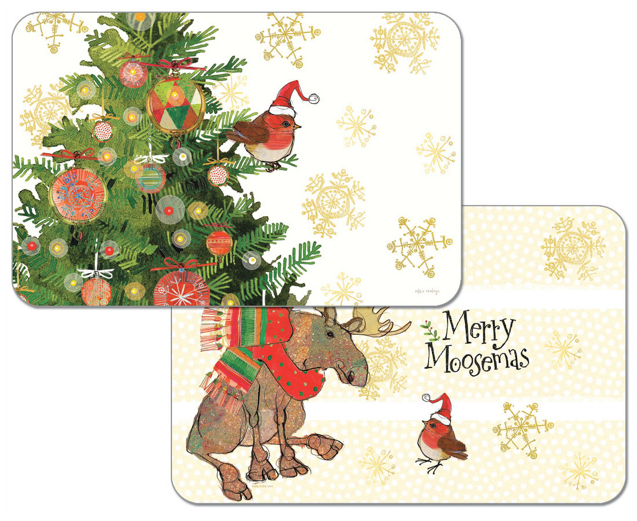 pvc Washable Plastic Original Half hard Winter landscapes Design Lonely deer under the snow. PLACEMAT Christmas Holiday deco