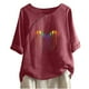 thumbnail image 1 of Blusas de Manga Corta para las Mujeres Impresas Cuello Redondo Camiseta Casual, Blusa de Algodón de Imitación para las Mujeres, 1 of 4