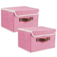 thumbnail image 5 of ANMINY Foldable Fabric Storage Bin With Handle Lid Large Collapsible Box Basket For Home Organizer, 2 Packs, Pink, 5 of 7