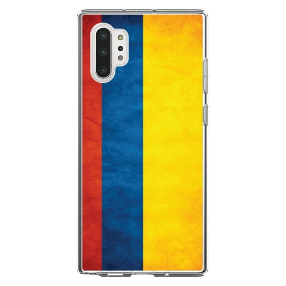 DistinctInk Clear Shockproof Hybrid Case for Galaxy Note 10 PLUS (6.8" Screen) - TPU Bumper, Acrylic Back, Tempered Glass Screen Protector - Colombia Old Flag - Colombia