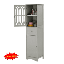Tcbosik Tall Bathroom Cabinet, 63.8" Storage Cabinet with Acrylic Door and Drawer, Floor Slim Cabinet with Adjustable Shelf for Home Office, Living Room, Dining Room, Entryway, Grey