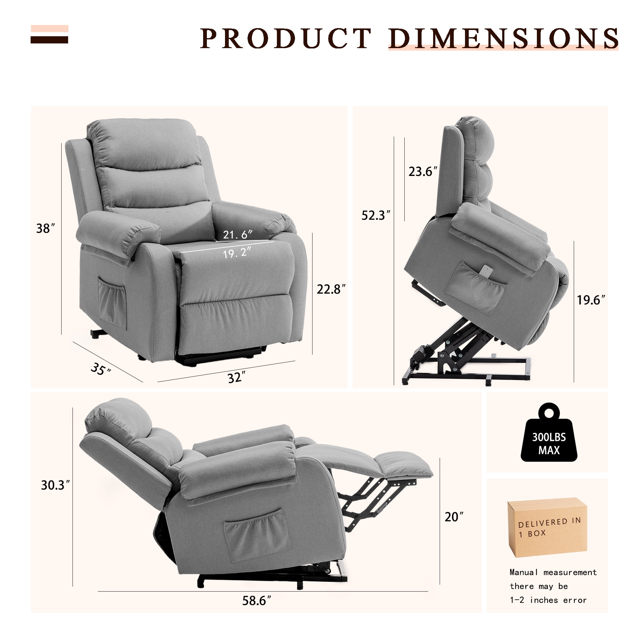 Korser Small Power Lift Recliner Chair for Elderly with Memory Function Linen for Living Room,Dark Grey