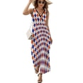 thumbnail image 2 of Orange And Blue Traditional Argyle All Over Print Dress Summer Street Style Bohemia Long Dresses Female Sleeveless Printed Maxi Dress, 2 of 9