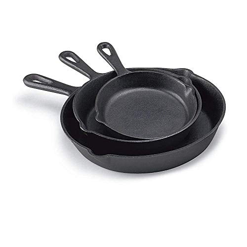 3 Piece Skillet Pan Set Black Pre-Seasoned Cast Iron Frying Fry 