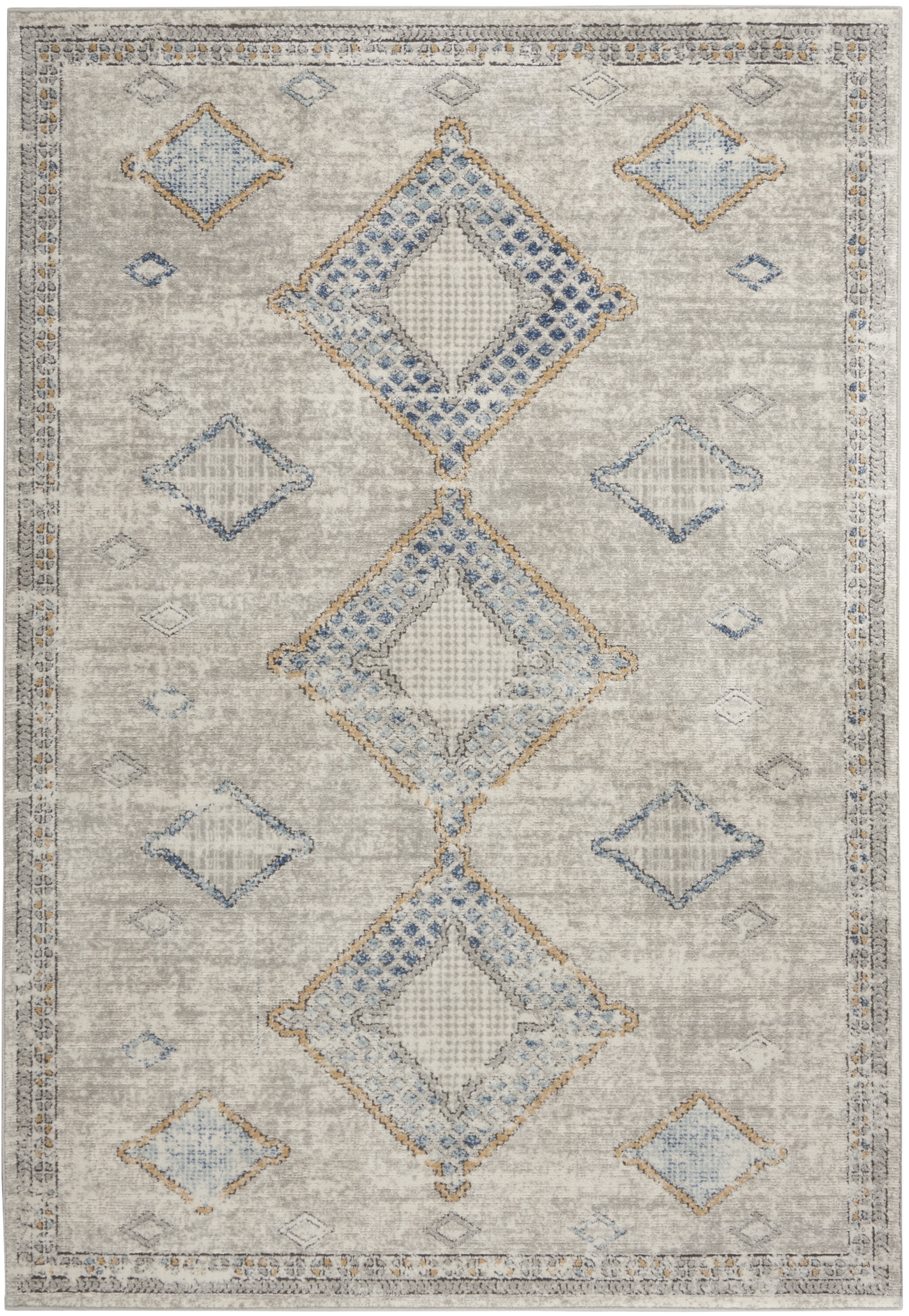 Nourison Concerto Modern Ivory/Grey/Blue 5'3" x 7'3" Area Rug, (5x7)