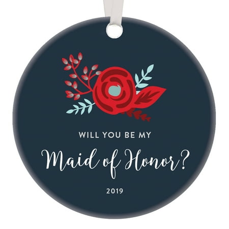 2019 Maid of Honor Proposal Christmas Ornament Floral Navy Team Bride Sister Best Friend Gifts Bohemian Bridal Shower Party Wedding Favors Congratulations Unique 3