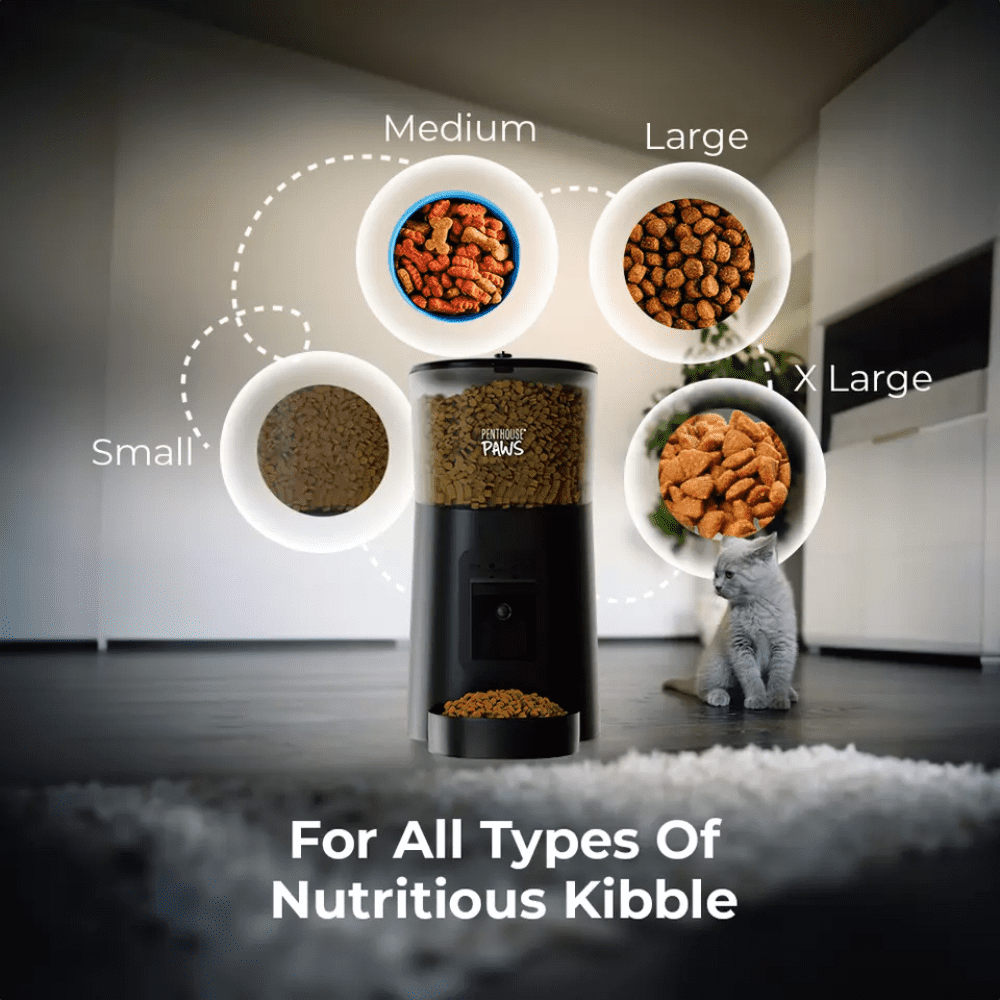 Penthouse Paws Smart HD Pet Feeder, 6L Dry Food Capacity, 1080p Camera, 2-Way Audio, Scheduled Meals,  Backup Power, Easy to clean, Anti-Jam Design for Cat & Dog, Black