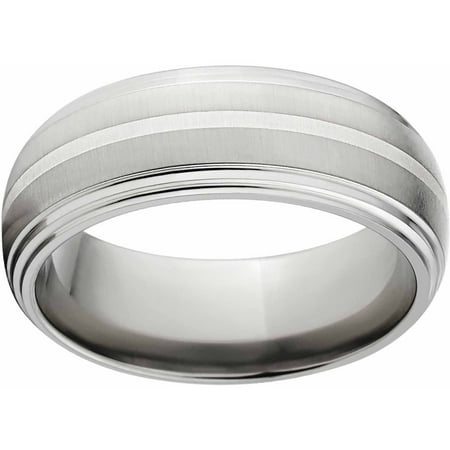 8mm Titanium Band with Silver Inlay Cross Brushed Finish And Deluxe Comfort Fit Design