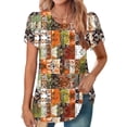 thumbnail image 2 of HAPIMO Women' Plus Size Casual Loose Flower Print Tops Summer Tops for Women Elegant Pleated Blouses Flowy Fashion Clothes Round Neck Tees Dressy Tunic Multicolor M, 2 of 6