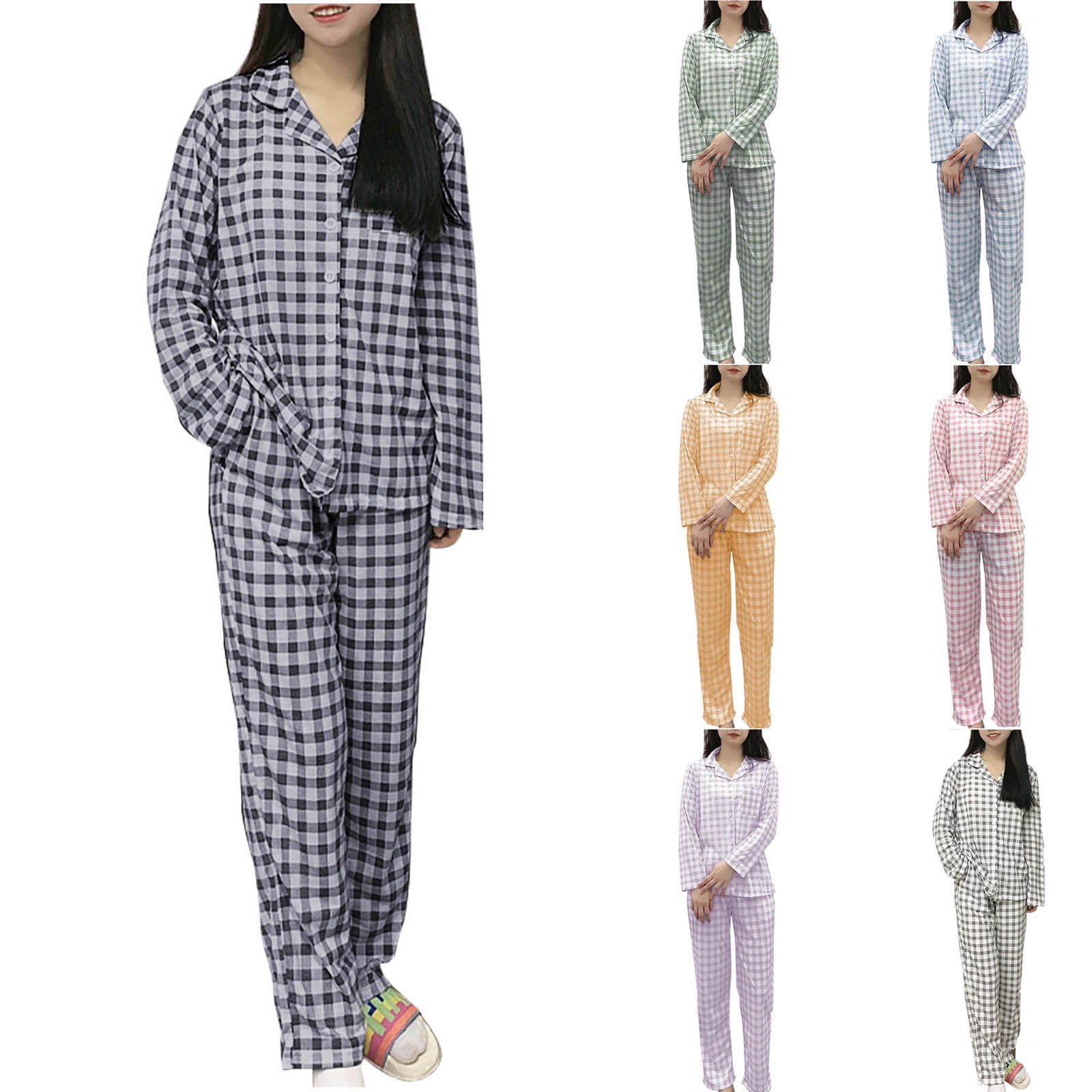 THDHVS Womens Pajama Sets Women s Pajamas Sets Long Sleeve with Pants Soft Sleepwear 2 Piece Pjs Lightweight Lounge Set with Pockets Purple 2XL