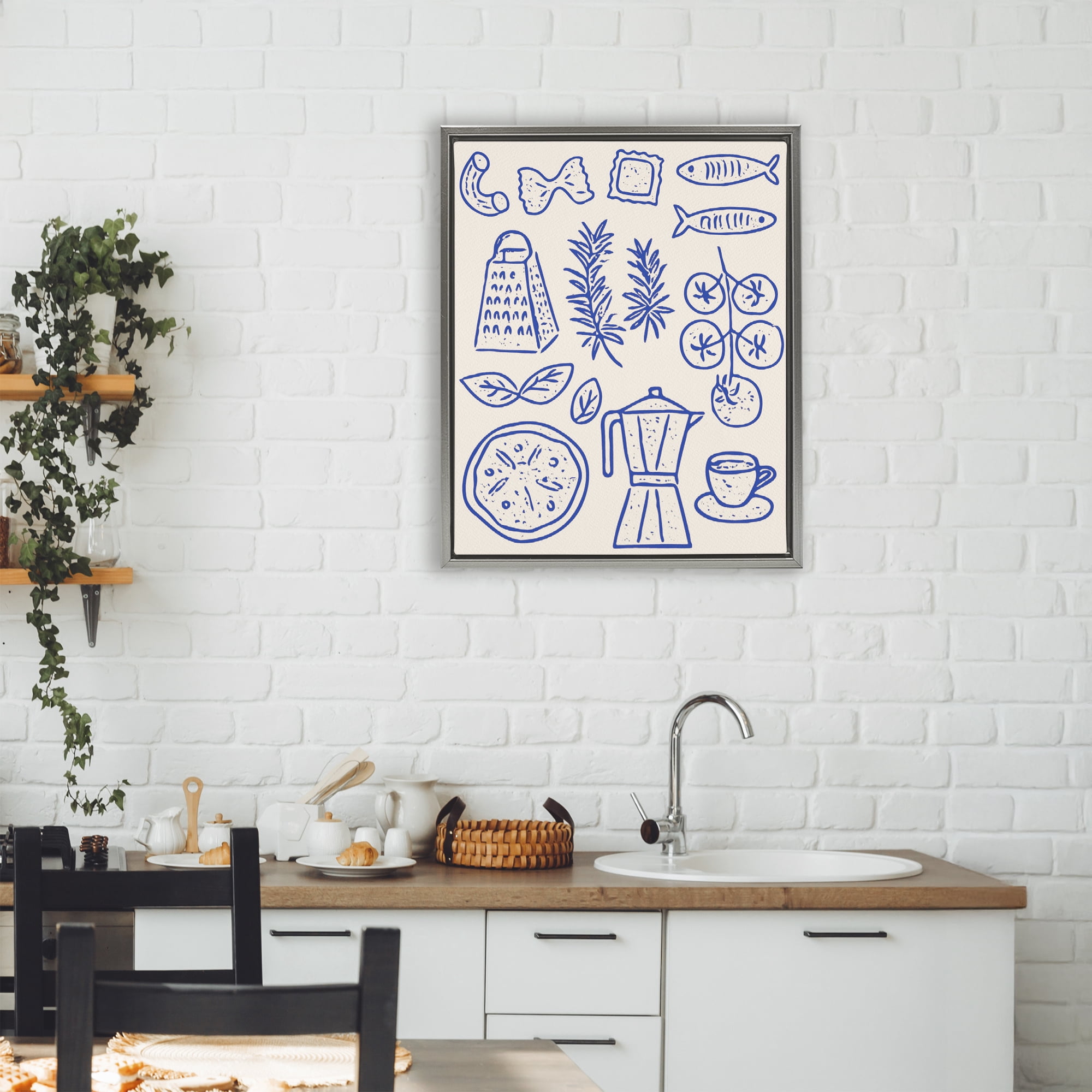 Stupell Industries Pasta & Espresso Simplicity Gray Framed Floater Canvas Wall Art, design by Camila Juncos