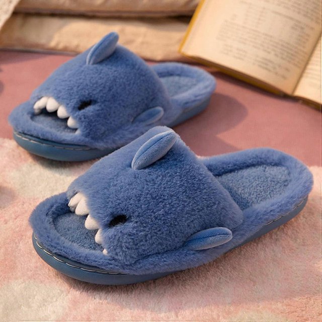 ZHAOCHENG Pantuflas de algodón con punta abierta y diseño de tiburón para mujer, para el hogar, para invierno, suaves, de felpa, unisex, 42-43