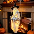 thumbnail image 6 of Neverself Halloween Decorations Outdoor for Patio, Halloween Flying Ghost on Broomstick, Lighted Hanging Decoration for Porch, Cute Glowing Ghost Ornament for Yard, 6 of 9