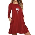 thumbnail image 1 of Robes d'Automne pour Femmes Col Rond Imprimé de Noël Robe à Manches Longues Décontractée Robe Mini Fluide de Vacances avec Poches, 1 of 5